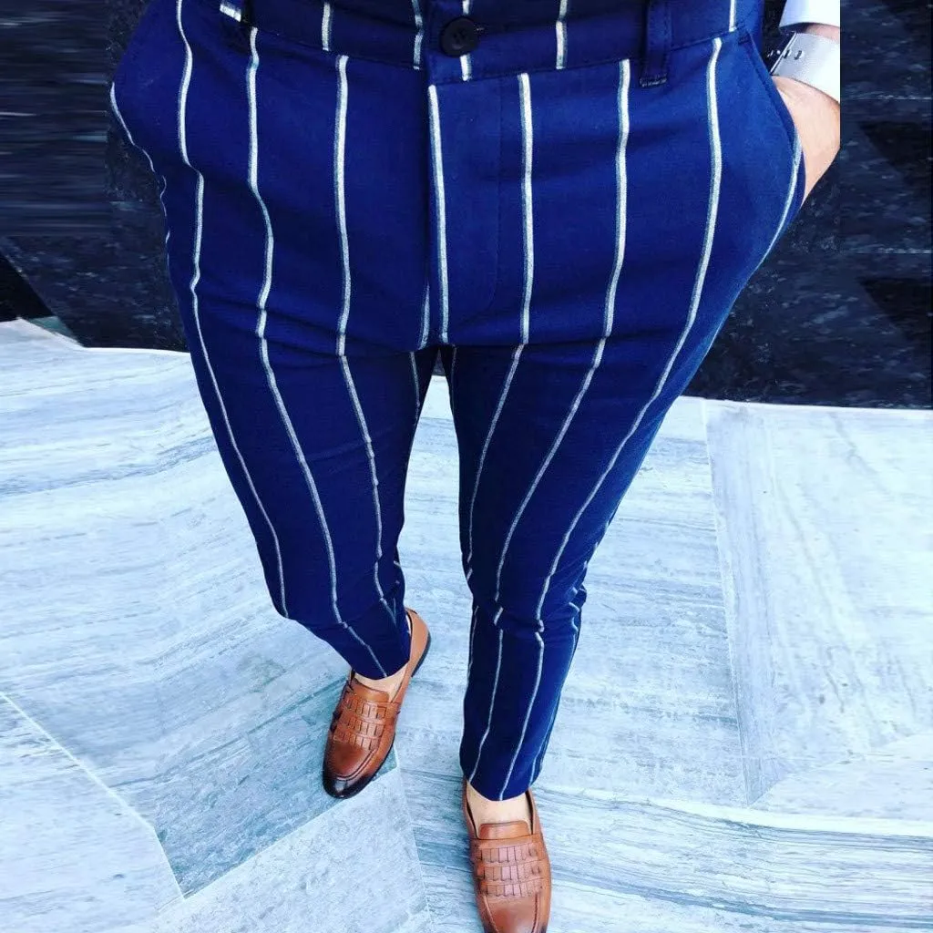 WUAI-Men Chinos Slim Fit Plaid Stretch Flat-Front Skinny Dress Pants Business Work Pencil Lounge Pants