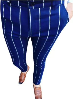 WUAI-Men Chinos Slim Fit Plaid Stretch Flat-Front Skinny Dress Pants Business Work Pencil Lounge Pants