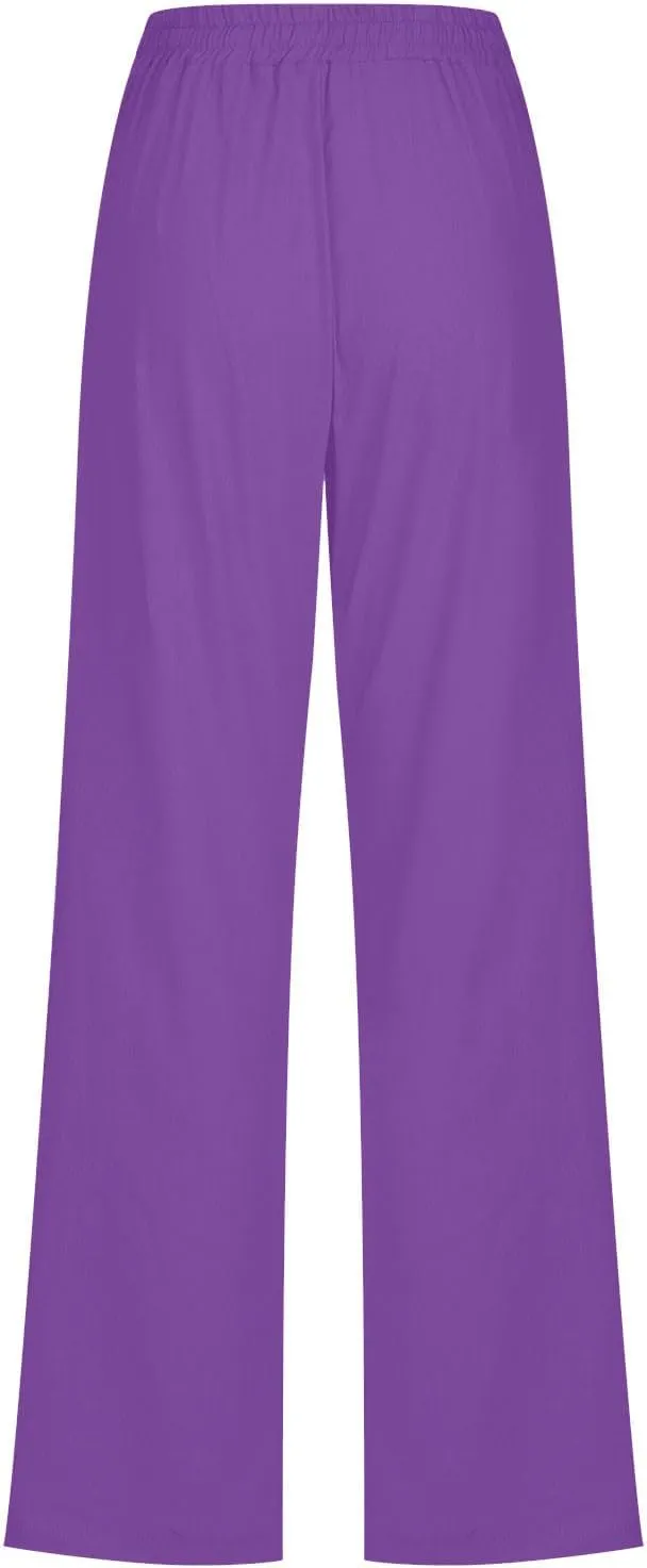 YRAETENM Cotton Linen Pants for Women Summer Loose Fit Elastic Waist Solid Lounge Trousers Casual Comfy Beach Travel Clothes