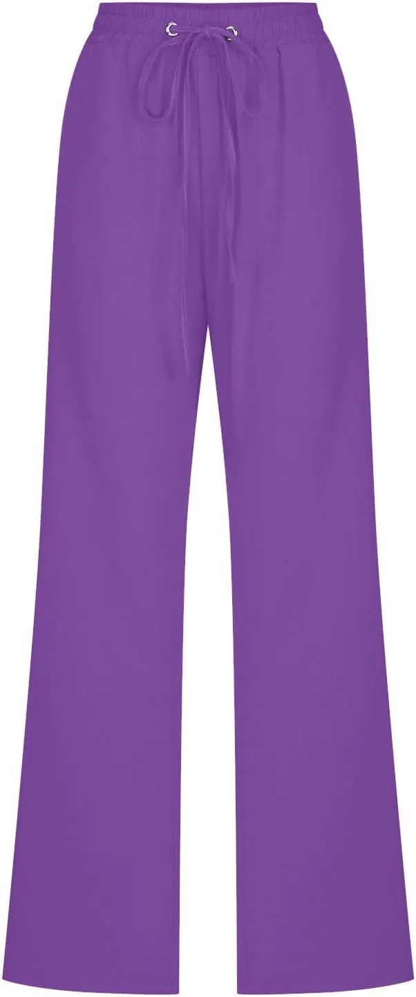 YRAETENM Cotton Linen Pants for Women Summer Loose Fit Elastic Waist Solid Lounge Trousers Casual Comfy Beach Travel Clothes
