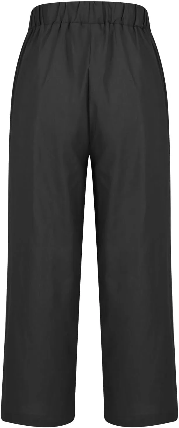 YRAETENM Linen Pants for Women Summer High Waist Elastic Straight Leg Lounge Pants Casual Loose Lightweight Beach Trousers