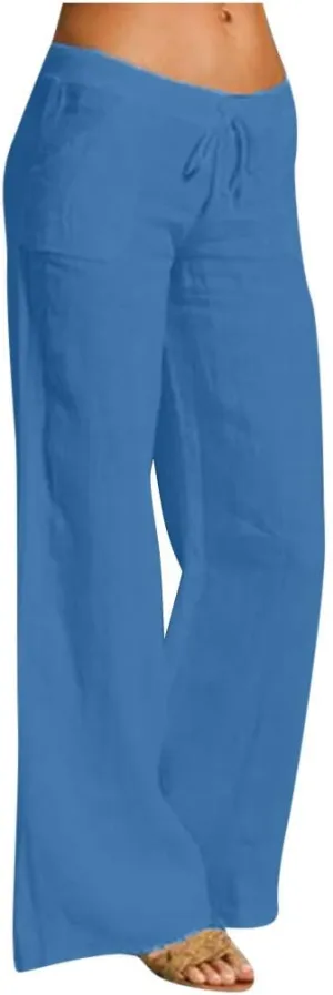 YRAETENM Womens Cotton Linen Palazzo Pants Summer Drawstring Elastic Waist Lounge Pants Casual Wide Leg Trousers with Pockets