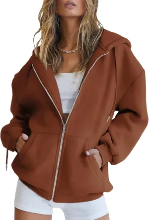 Zip Up Hoodies For Women - Womens Hoodies Y2K Oversized Sweatshirts Casual Long Sleeve Track Jackets with Pockets